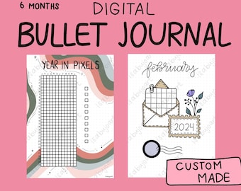 6 maanden Digital Custom Bullet Journal - digitale download/afdrukbaar