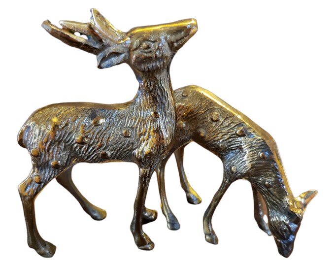 Vintage Solid Brass Buck and Doe Figures Small Etsy