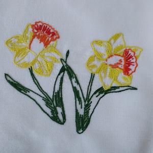 Hand Embroidered Kitchen/Flour Sack Towel featuring crocus flowers.
