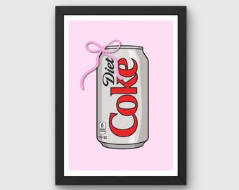 Pink Bow Diet Coke Print + Frame A4 - Diet Coke Lover, Diet Coke Gift, Diet Coke Addict, Gift For Friend, Special Gift, Housewarming
