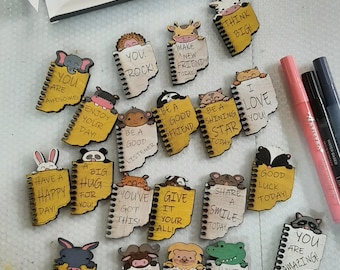 Wood Lunch box notes, Lunch box tokens, Set of 20