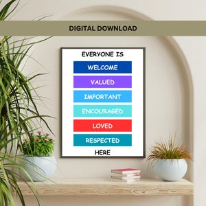 Tutti sono benvenuti qui Stampa poster sulla salute mentale Decorazione per aula boho Segnale di diversità e inclusione Sono amato e apprezzato Segnale di benvenuto per tutti
