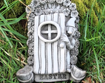 Porta de Gnomo para Ovos de Páscoa de Chocolate, Decoração de Parede de Cimento para Jardim, Caça aos Ovos para Crianças