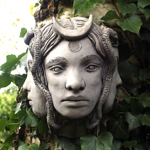 Hecate Cement Garden Wall Hanging.  Witchcraft, Magic, Pagan, Snakes  Deity Wiccan Goddess Mythology Ornament, Statue,  USA buyers read info
