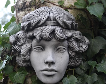Pandora of Greek Mythology, Woman Cement Garden Wall Hanging Plaque Sculpture Head Mask Ornament Mount Decoration Art Deco Gargoyle Outdoor