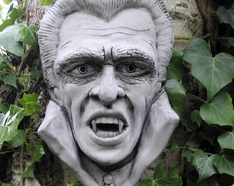 Count Dracula Inspired Cement Garden Wall Hanging.  Vampire Ornament decoration Sculpture 31 cm tall Halloween Scary Gargoyle