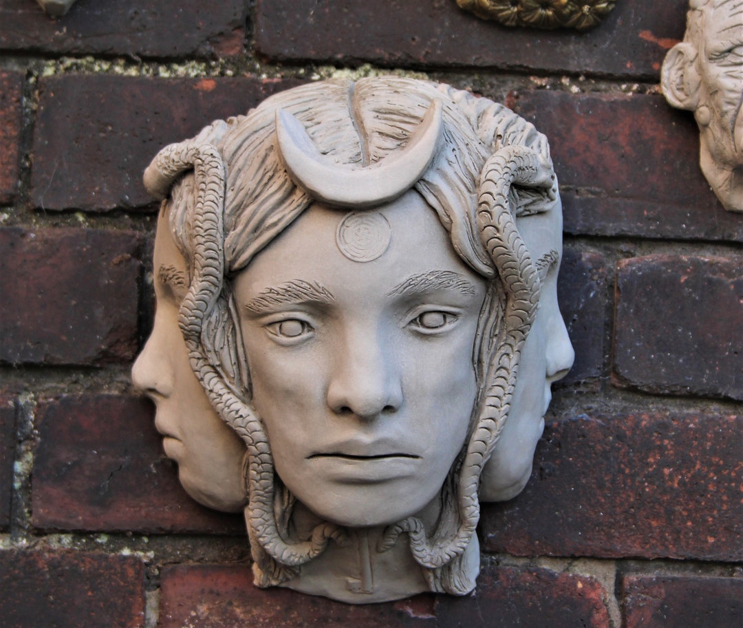 Hecate Cement Garden Wall Hanging. Witchcraft, Magic, Pagan, Snakes