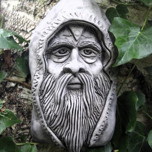 Adorno de cemento para colgar en la pared del jardín, Merlín el mago, gárgola, Avalon, Gales, hechicero galés
