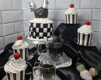 McKenzie Childs inspired Fake cupcake checkerboard cake fake coffee fake espresso coffee bar fake food display food please read description