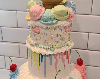 Fake ice cream cake 21 inch Centerpiece Fake ice cream display cake \ fake soft serve cream cone \ 2 sizes available