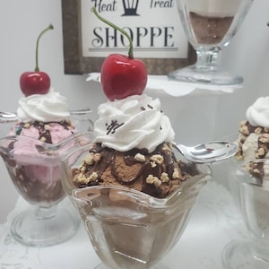 Fake ice cream Sundae fake hot fudge sundea,ice cream decor, sweet treats dessert bar,photo prop fake display food,tiered tray decor