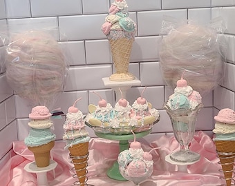 Fake Pastel ice cream cake fake jumbo waffle cone fake banana split Retro diner old fashioned ice cream shop Birthday party photo prop