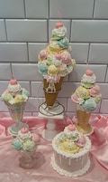 Fake Pastel ice cream décor fake jumbo waffle cone fake banana split Retro diner old fashioned ice cream shop Birthday party photo prop