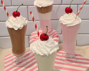 Fake Vintage Milkshake \ Car hop Milkshake \Fake Malt \ Retro diner \ old fashioned ice cream shop\ sock hop décor\ food photo prop\ 8 inch