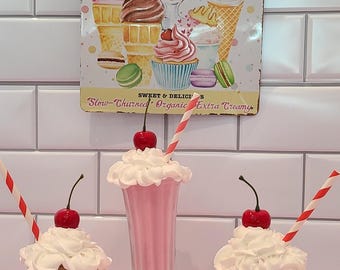 Fake Vintage Milkshake \ Car hop Milkshake \Fake Malt \ Retro diner \ old fashioned ice cream shop\ sock hop décor\ food photo prop 7-8 inch