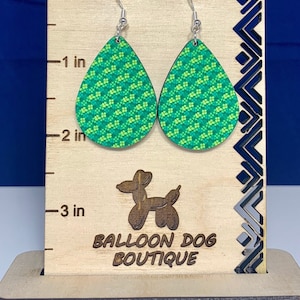 Green Clovers St Patricks Day Irish Wood Sublimation Earrings