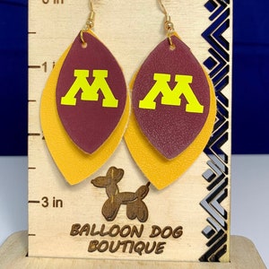 Maroon and Gold Layered Faux Leather Teardrop Dangle Earrings