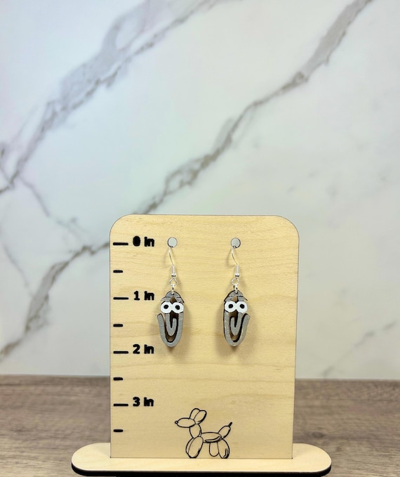 Paper Clip Hand Painted Wood Dangle Earrings