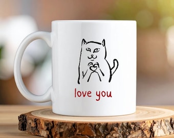 Cat Mum Gift, Cat Lover Mug, Hand Drawn Cat Mug, Gift for Cat Dad, Love Mug, Cat Coffee Mug, Cat Fan Gift