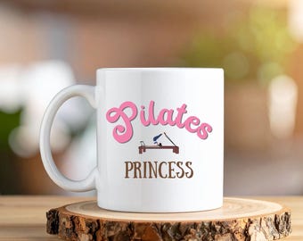 Personalised Pilates Princess Mug, Pilates Gift, Fitness Drinking Mug, Reformer Pilates Gift, 11oz White Ceramic, Reformer Pilates