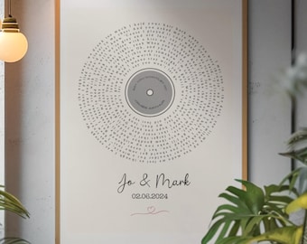 Wedding Song First Dance Lyrics Print | Custom Names, Date, Spiral Art, Vinyl Record (Digital or Framed)