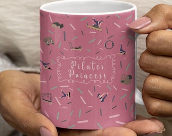 Pilates Princess Mug | Pink Pilates Pattern, Workout Icons