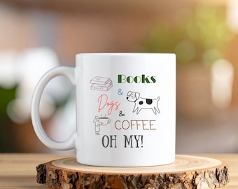 Books Dogs Coffee Mug | Cozy Ceramic Mug, Book Lover Gift