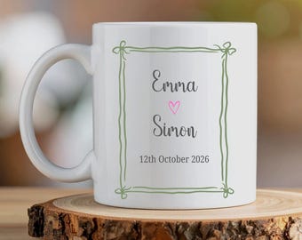 Custom Name Mug, Wedding Date Coffee Cup, Couple Anniversary Mug, Wedding Gift, Bride Gift, Newlywed Drinking Cup, Bridal Shower Gift