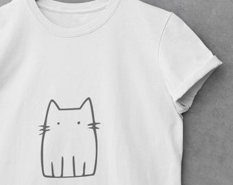 Minimalist Cat Line Art T-Shirt | Quirky Cat Lover Tee