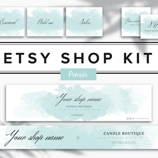 Sky Blue Etsy Shop Banner, Watercolor Etsy Shop Kit, Etsy Cover Photo, Mint Etsy Branding Kit, Etsy Shop Template, Etsy Shop Icon Design