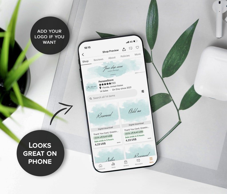 Personalized Sky Blue Etsy Shop Banner Watercolor Etsy Shop Etsy