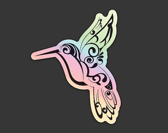 Holographic Hummingbird Vinyl Sticker, Hummingbird Sticker, Waterproof Sticker, Holographic Sticker