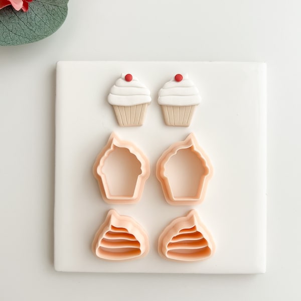 Cupcake Clay Cutter (Mirrored Set) | Cupcake Polymer Clay Cutter, Dessert Clay Cutter, Valentine’s Day Clay Cutter