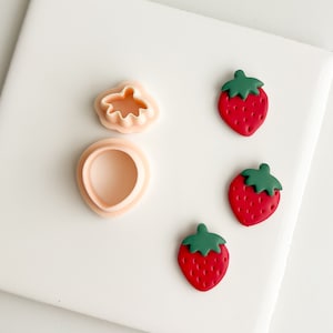 No. 2 Strawberry Clay Cutter | Two-Part Cottage Core Embossed Tapered Summer Polymer Clay Cutter Garden Theme Fruit Polymer Clay Cutter
