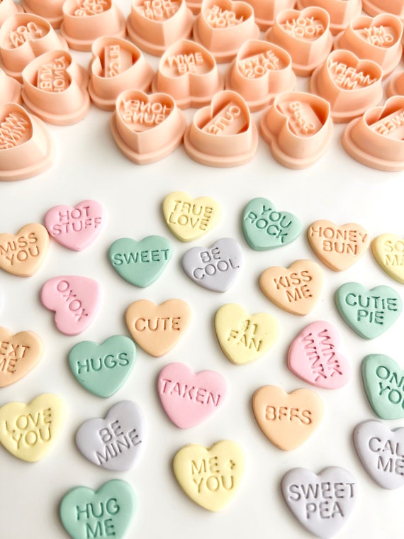 Valentine Conversation Candy Hearts Valentine Candy Heart Clay Cutters  Valentines Day Clay Cutters Heart Polymer Clay Cutters Sweetheart 