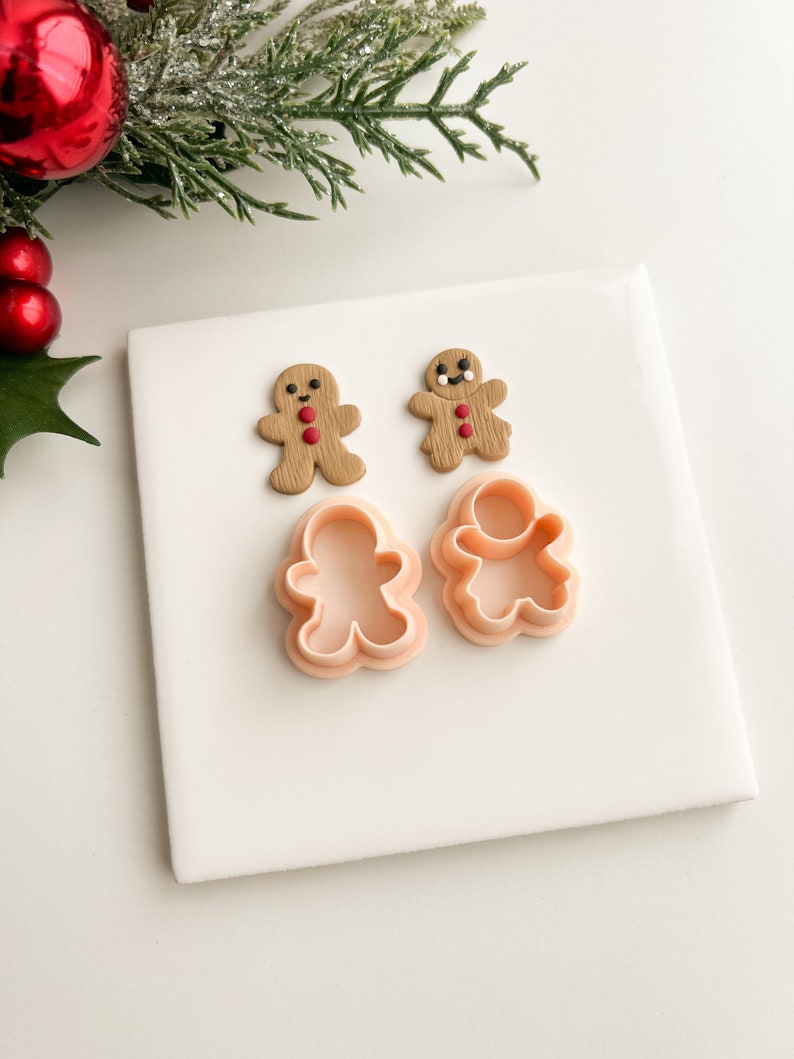 Gingerbread Couple Set of 2 Gingerbread Man and Woman Polymer Clay Cutter Christmas Polymer Clay Cutter Holiday Seasonal Festive image 4