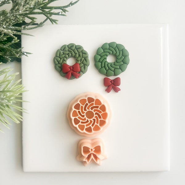 Christmas Wreath Set | Winter Polymer Clay Cutter Christmas Polymer Clay Cutter Seasonal Holiday Hat Pair Polymer Clay Earring Cutter