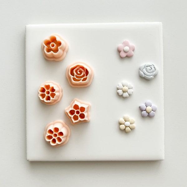 Spring Flower Clay Cutter Stud Set (5 Pieces) | Floral Clay Cutter Stud Set Embossed Clay Cutter Spring Garden Clay Cutter