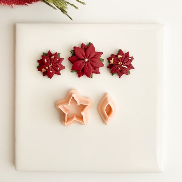 Poinsettia No. 2 | Poinsettia Polymer Clay Cutter Christmas Polymer Clay Cutter Holiday Clay Cutter Floral Polymer Clay Cutter Two Part