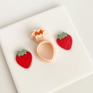 Strawberry Clay Cutter | Two Part Cottage Core Embossed Tapered Summer Polymer Clay Cutter Garden Theme Fruit Polymer Clay Cutter