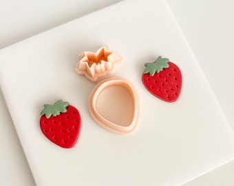 Strawberry Clay Cutter | Two Part Cottage Core Embossed Tapered Summer Polymer Clay Cutter Garden Theme Fruit Polymer Clay Cutter