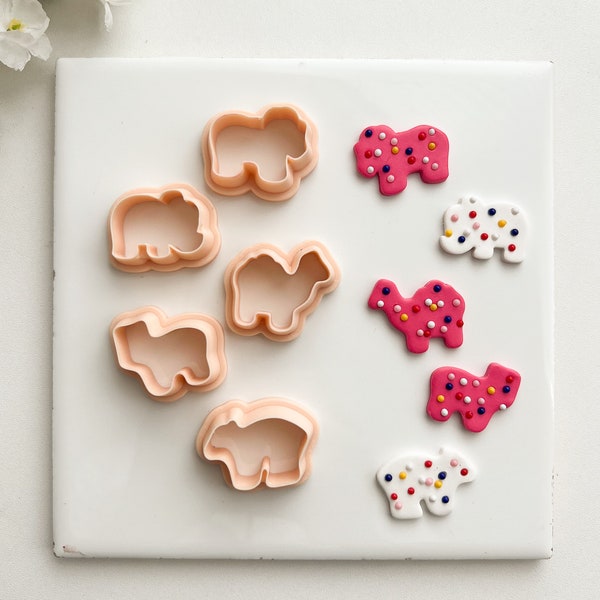 Animal Cookies Set of 5 | Classic Valentine’s Day Polymer Clay Cutter Set Cat Elephant Camel Lamb Rhino