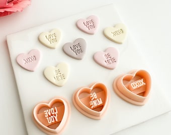 Valentine Candy Heart Trio | Valentine Candy Heart Cutters Conversation Heart Polymer Clay Cutters Sweetheart Polymer Clay Hearts