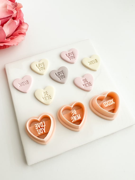 Valentine Candy Heart Trio Valentine Candy Heart Cutters Conversation Heart Polymer  Clay Cutters Sweetheart Polymer Clay Hearts 