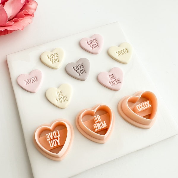 Valentine Candy Heart Trio | Valentine Candy Heart Cutters Conversation Heart Polymer Clay Cutters Sweetheart Polymer Clay Hearts