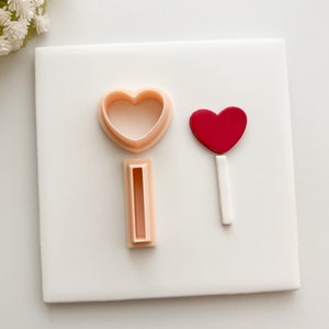 Heart Lollipop (2 Part) | Embossed Valentine’s Day Polymer Clay Cutter Dangle