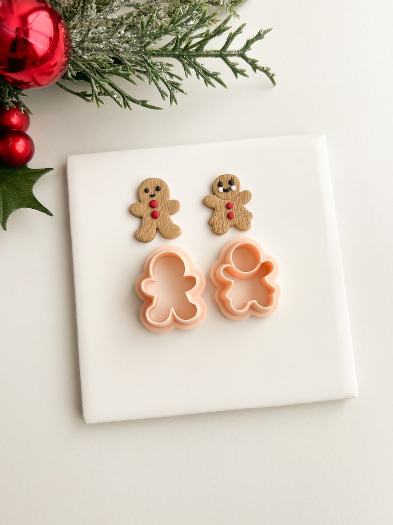 Gingerbread Couple Set of 2 Gingerbread Man and Woman Polymer Clay Cutter Christmas Polymer Clay Cutter Holiday Seasonal Festive image 3