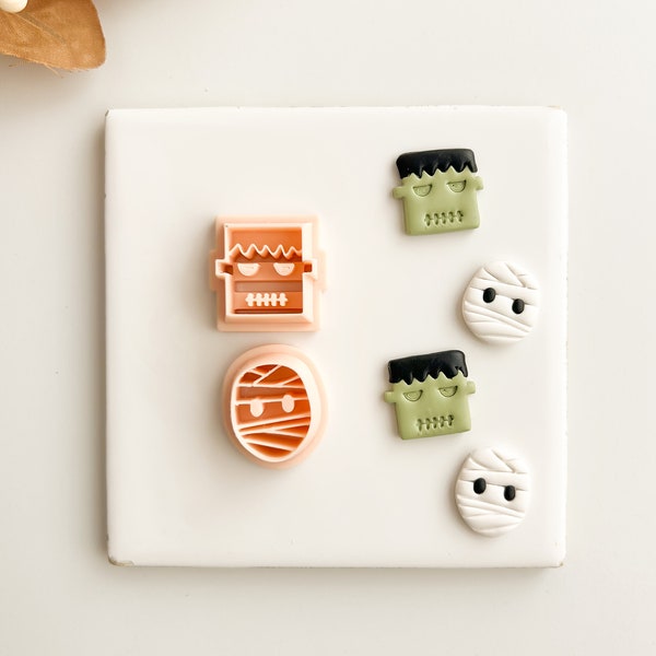 Monster Duo (Set of 2)  | Halloween Clay Cutter Spooky Set Fall Polymer Clay Cutters Fall Earrings Autumn Clay Cutters Mummy Frankenstein