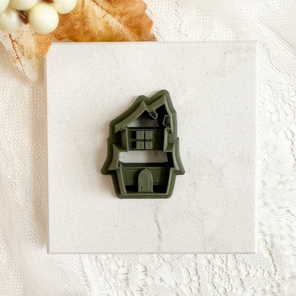 Haunted House Cutter No. 1 | Haunted House Halloween Fall Polymer Clay Cutter Embossed Spooky Halloween Polymer Clay Cutter