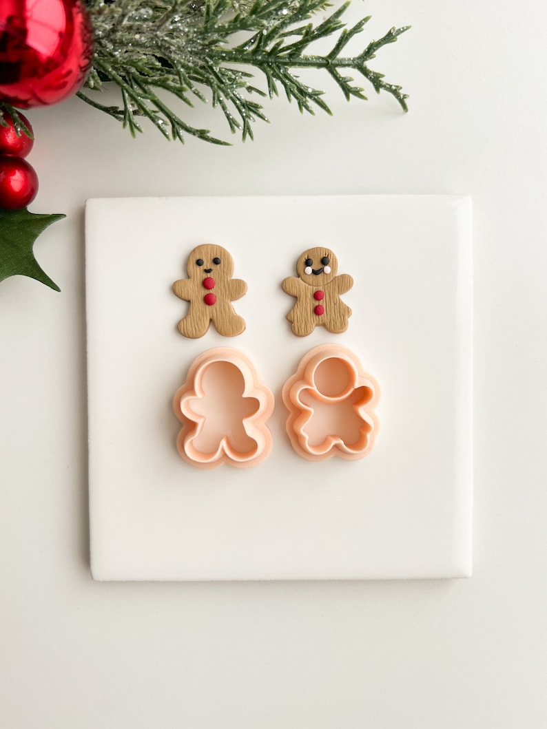 Gingerbread Couple Set of 2 Gingerbread Man and Woman Polymer Clay Cutter Christmas Polymer Clay Cutter Holiday Seasonal Festive image 2